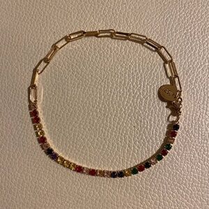 Paper Clip Chain Multicolor 5A CZ Tennis Bracelet 14K Gold Plated